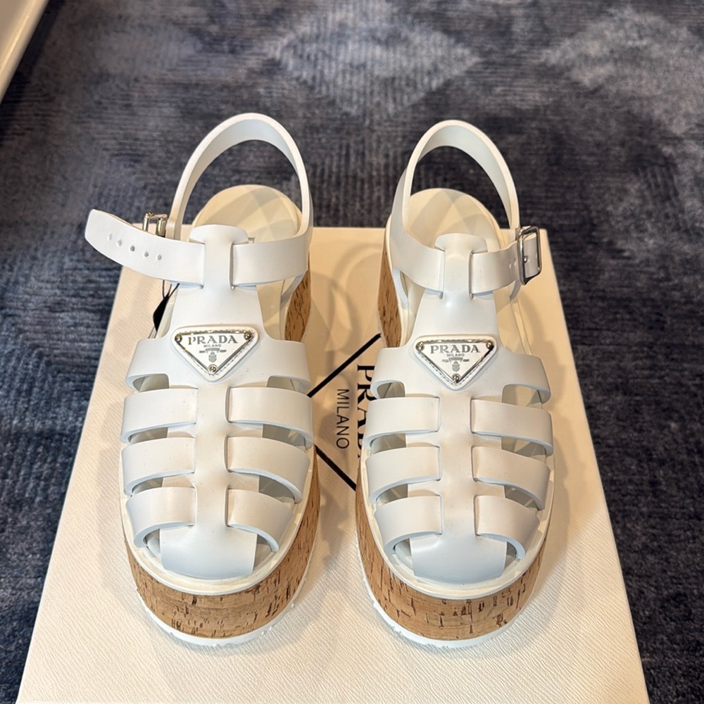 White Prada platform sandals size 39